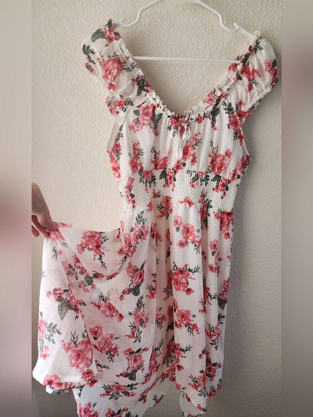 White Dress with Pink Floral Print - Juniors S (3-5)
